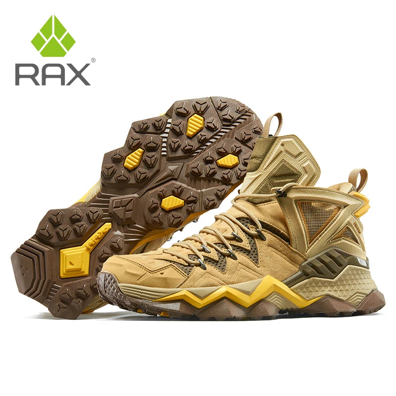 RAX Men Hiking Shoes Mid-top Waterproof Outdoor Sneaker Men Leather Trekking Boots Trail Camping Climbing Hunting Sneakers
