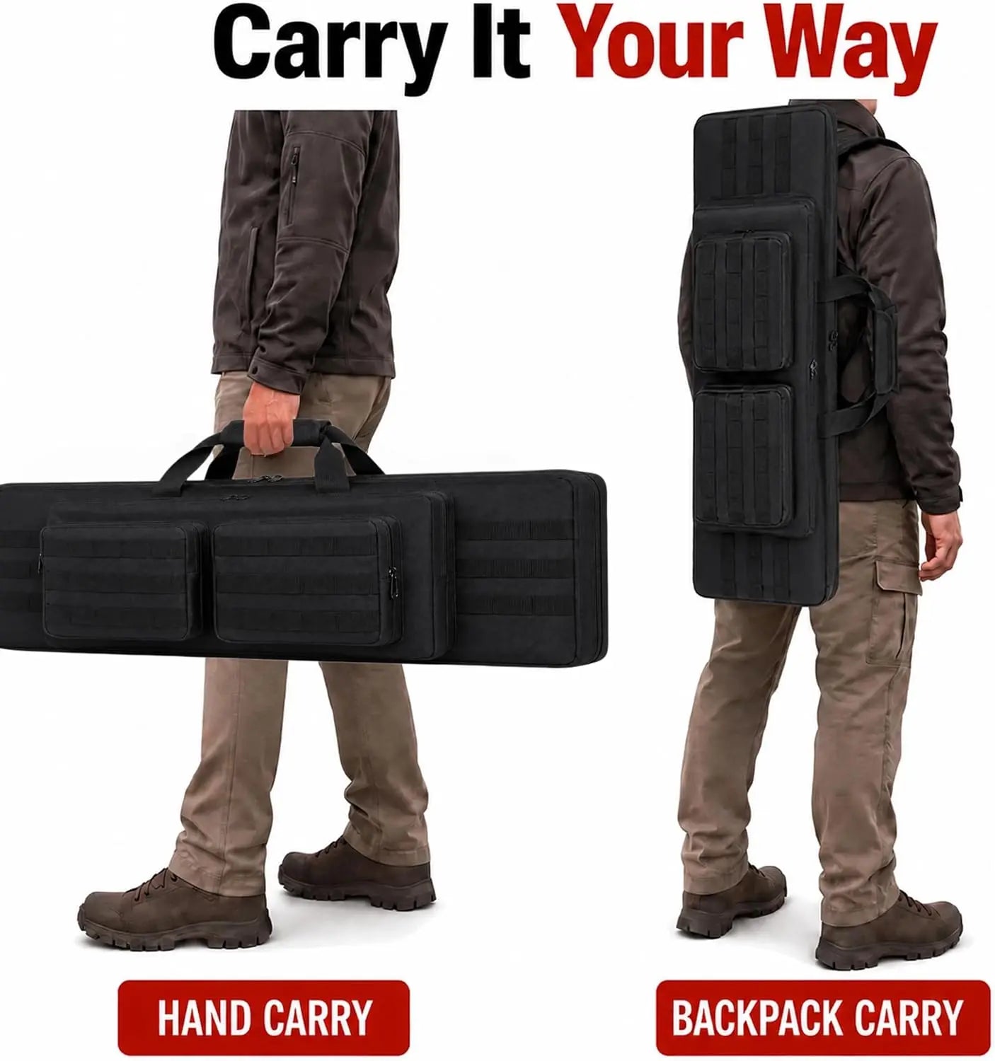90cm/35.4in, 118cm/46.2in Tactical Double Rifle Bag | Scoped Shotgun Case, Heavy Duty Oxford, Fits AR15 Airsoft & More