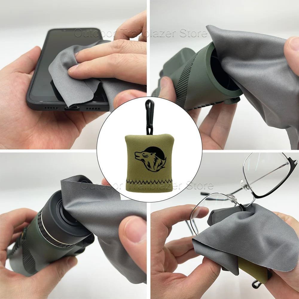 Tactical Ultra-Fine Fibers Cleaning Cloth Hanging One-piece Folding Storage Washable for Binoculars Scopes Glasses Screens