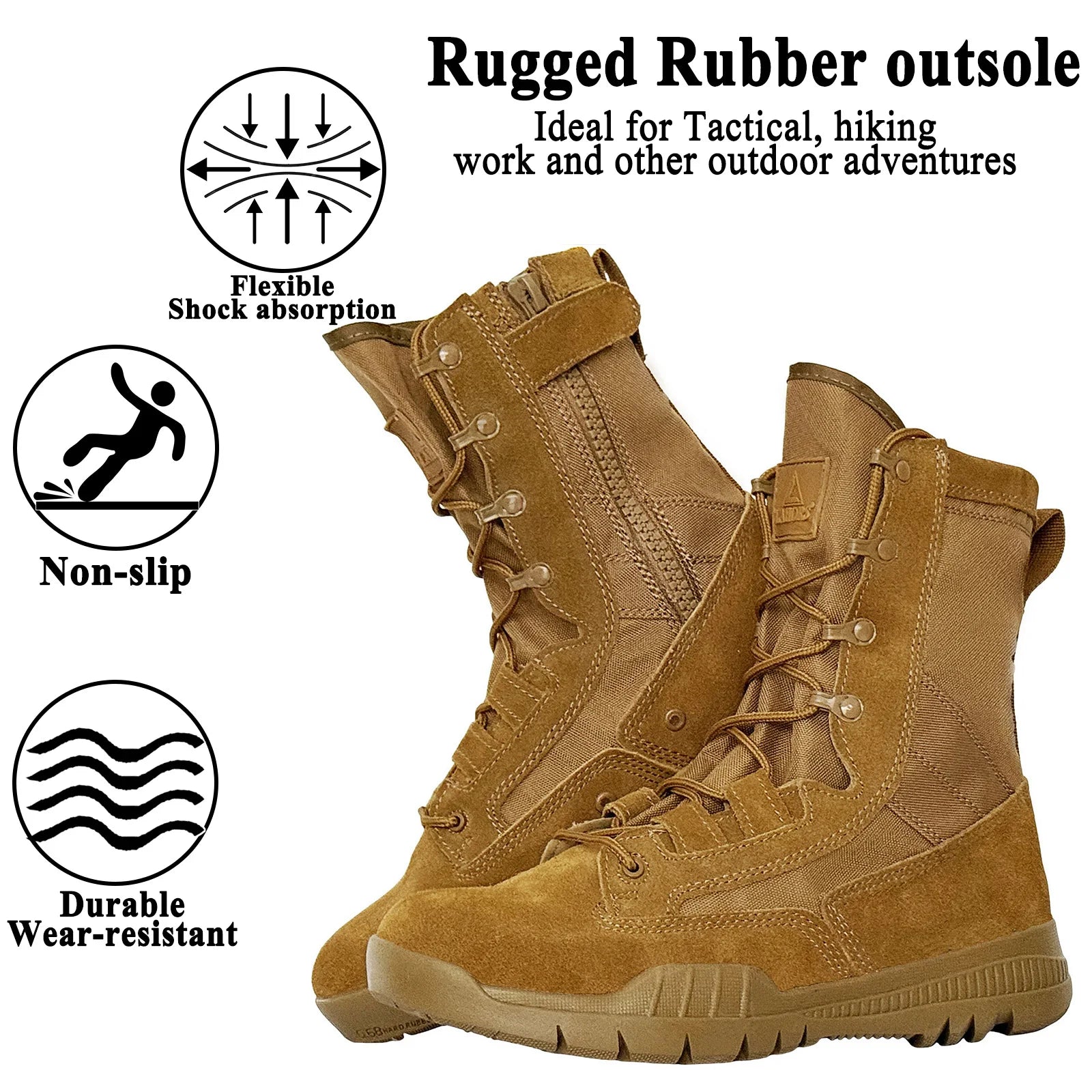 LAHORS® High-Top Men's Leather Hiking Work Boots With Zipper Non-Slip Lightweight Combat &Tactical Breathable Desert Boots