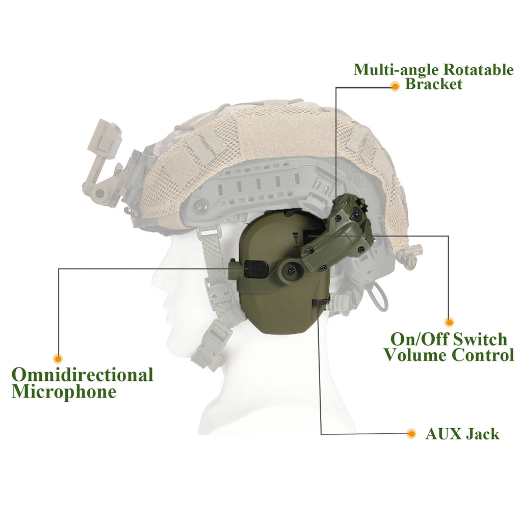 WK Helmet Mounted Earmuffs For Shooting Electronic Hearing Protection Ear Protect Noise Reduction Active Hunting Headphone