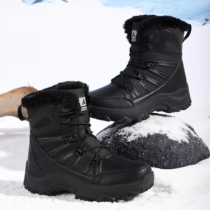 Vintage Style Winter Men Hiking Boots Microfiber Leather Snow Boots Man Plush Warm Causal Shoes Male Sneakers Ankle Boots Botas