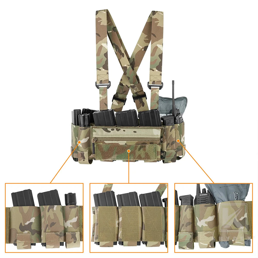 KRYDEX Tactical Ready Chest Rig Concealed Rig Elastic Cummerbund X Harness + Sticky GP Candy Pouch 5.56 Triple Magazine Pouch