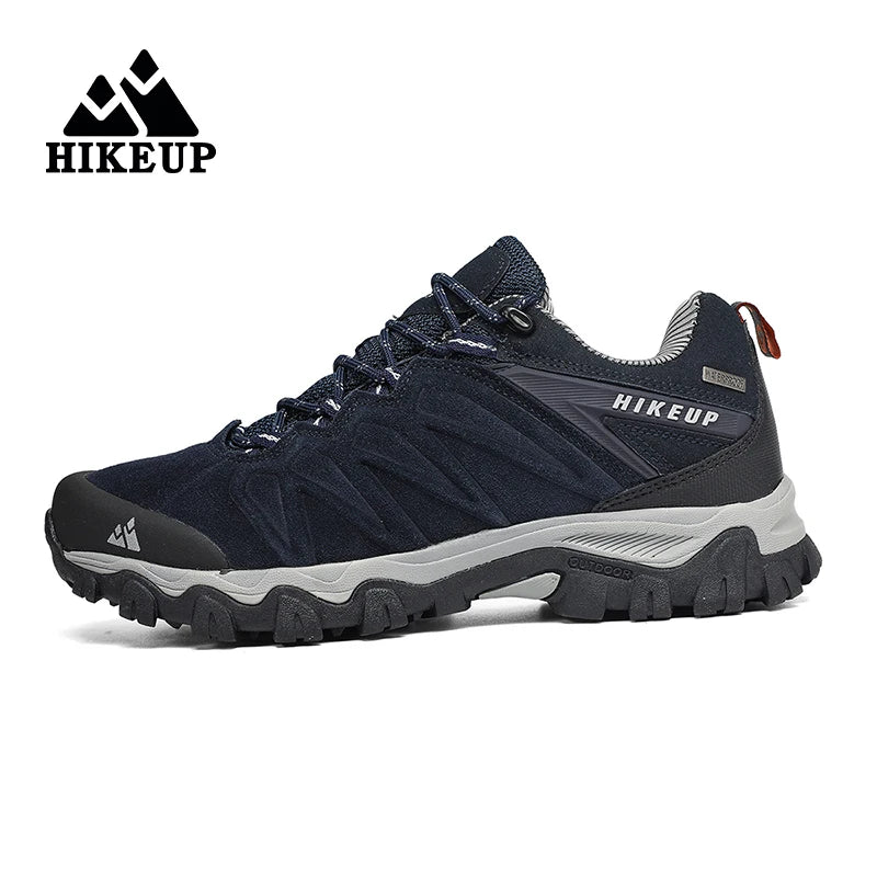 HIKEUP High Quality Leather Hiking Shoes Durable Outdoor Sport Men Trekking Leather Shoes Lace-Up Climbing Hunting Sneakers