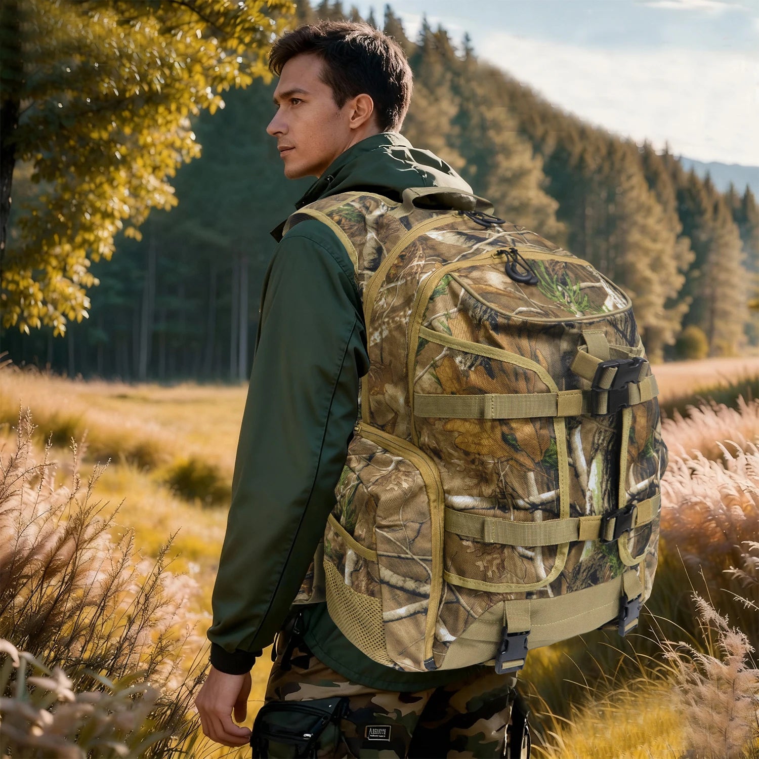 WESTTUNE 35L Outdoor Backpack Waterproof Camouflage Camping Hiking Backpack Hunting Tactical Backpack for Bow Gun Carry System