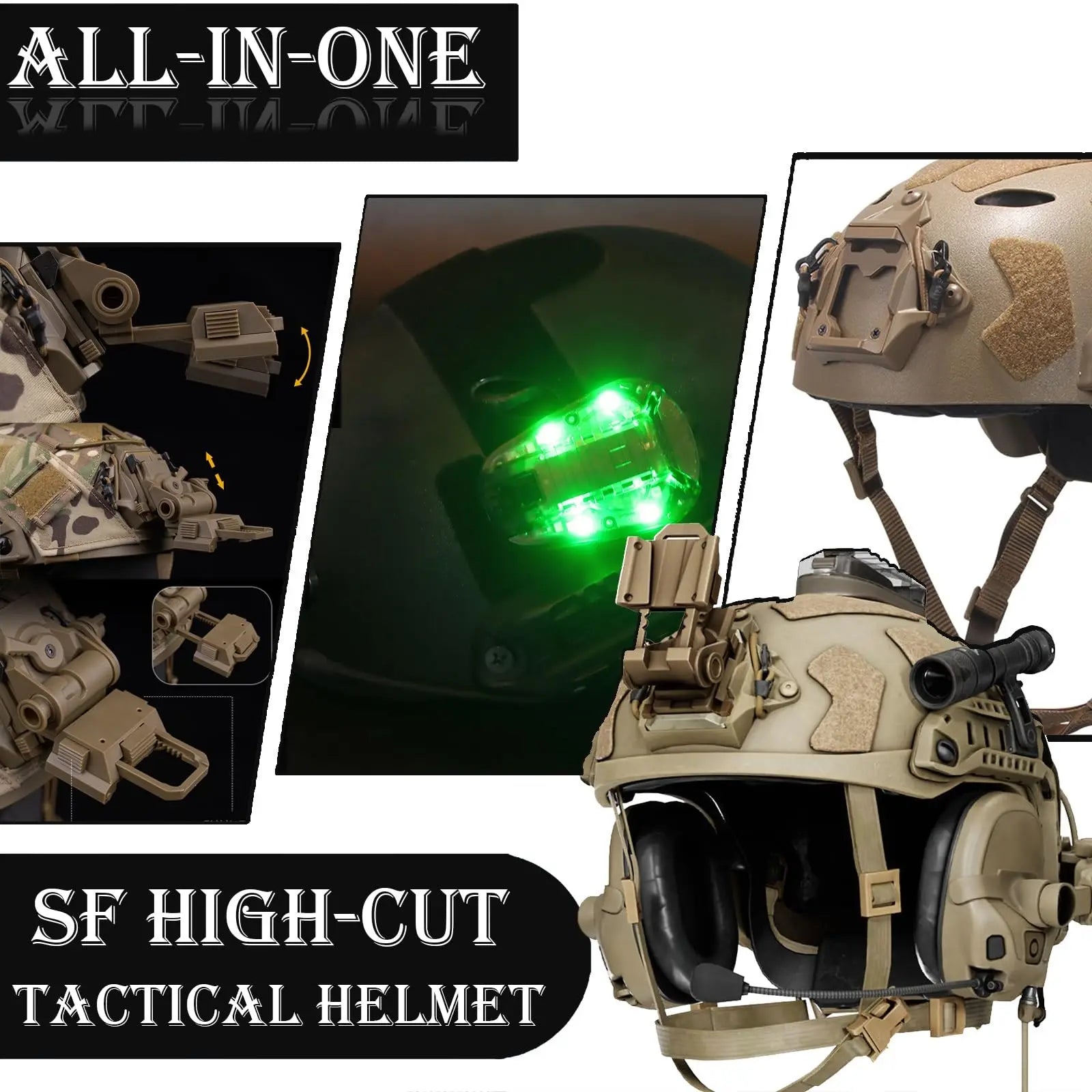 AQzxdc Tactical Helmet with Adjustable Headset Flashlight L4G24 NVG Mount for CS Airsoft Shooting Cosplay Military Tactics Gear