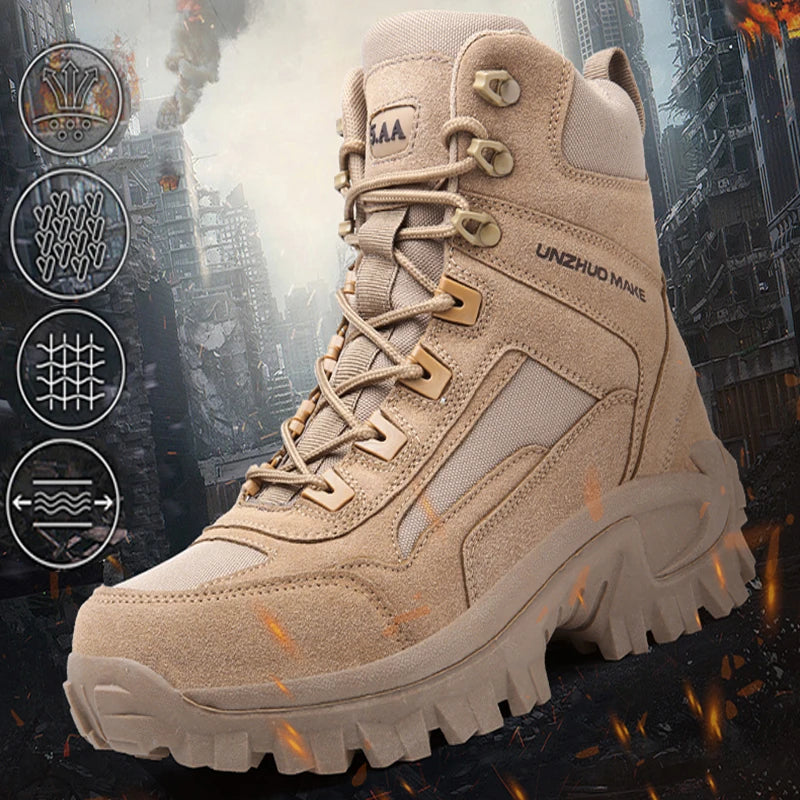 New men's hiking boots, breathable special forces desert tactical high top boots, outdoor waterproof combat boots, warm snow boo