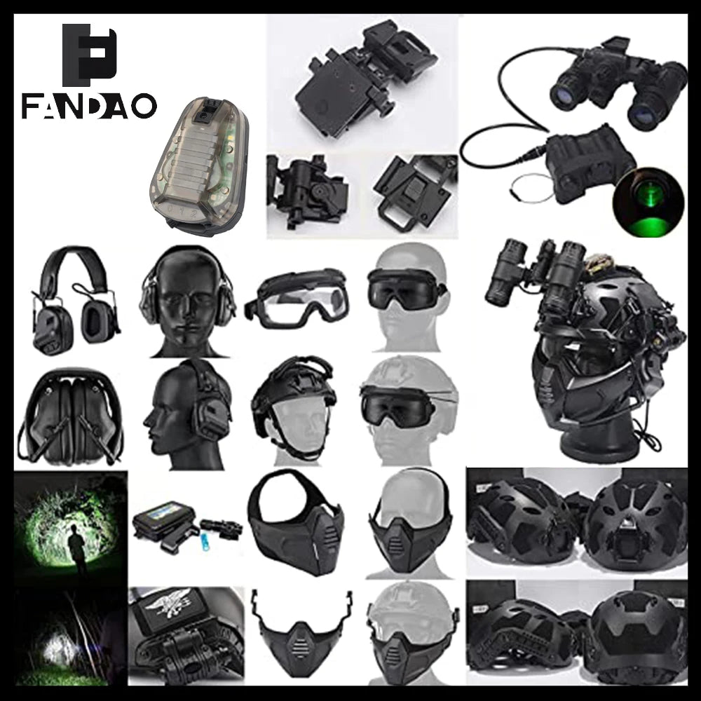 Tactical Fast Helmet Set with Headset Goggles Face Shield NVG Model Signal Light for CS Airsoft Paintball Hunting Shooting Games