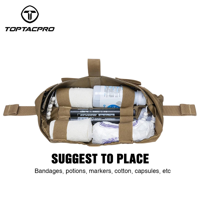 TOPTACPRO Tactical First Aid Drop Dump Pouch Micro Medical Trauma Roll Up Sub Abdominal Carrying Bag 8531