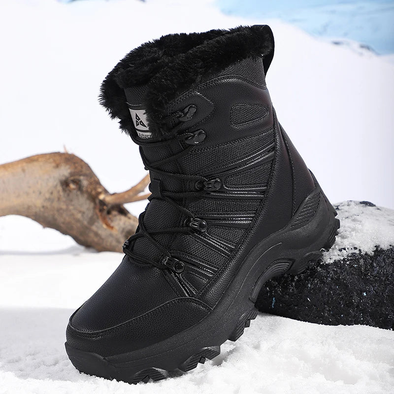 Vintage Style Winter Men Hiking Boots Microfiber Leather Snow Boots Man Plush Warm Causal Shoes Male Sneakers Ankle Boots Botas