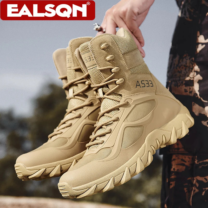 Men’s Military Tactical Boots Anti-wear Non-slip Hiking Combat Shoes Outdoor Boots for Camping Hunting Work Plus Size 39-47