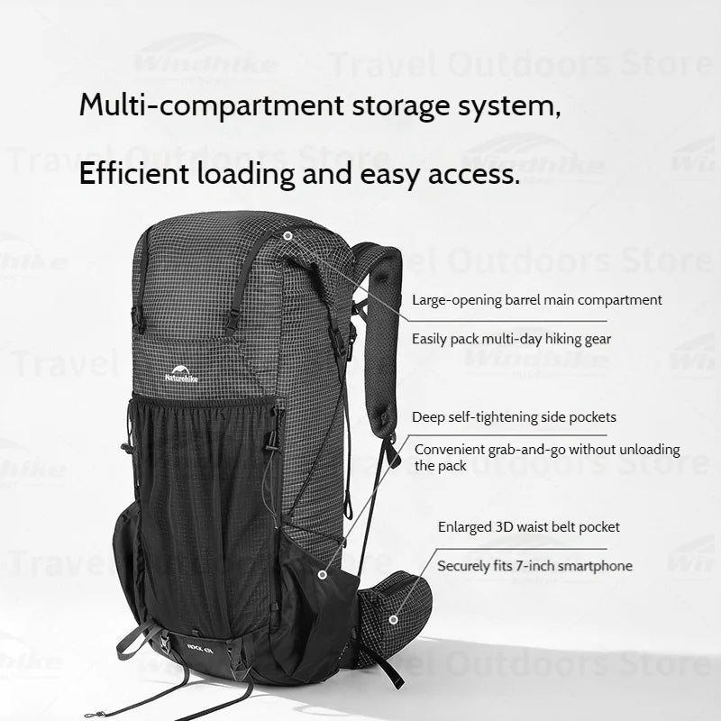 Naturehike Rock 2.0 Hiking Backpack 30L/45L/60L Large Capacity with Rain Cover Professional Outdoor Travel Trekking Shoulder Bag