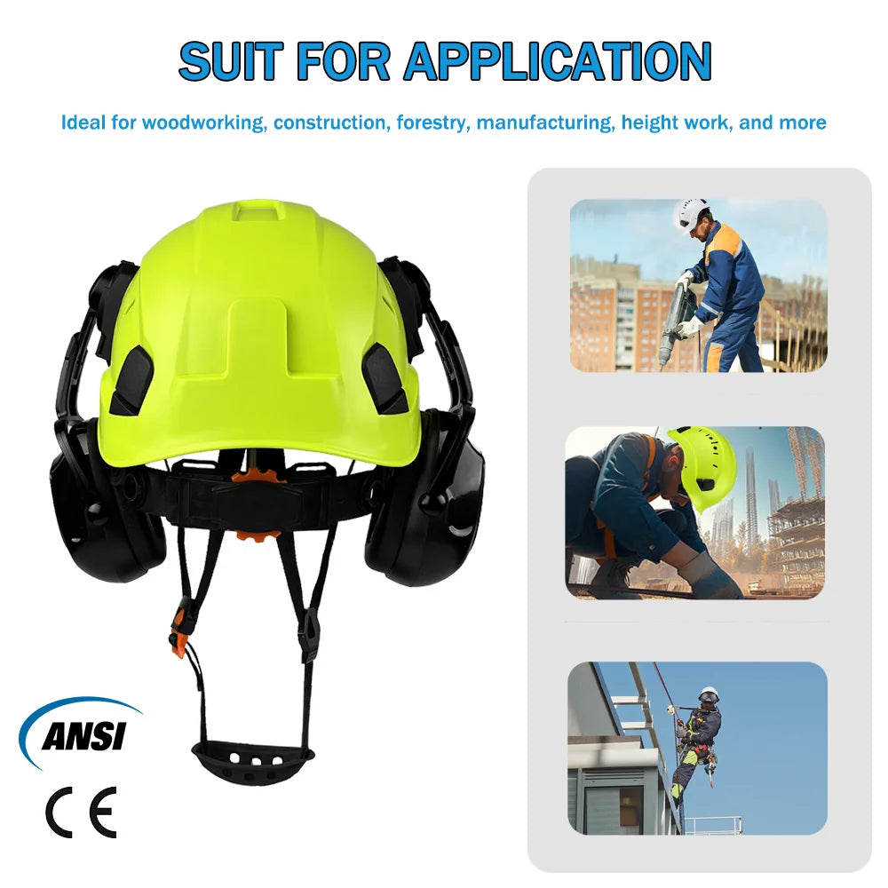 ANSI CE Heavy Duty Safety Helmet Anti-Impact Goggles Earmuffs Combo Ventilated Site Construction Hard Hat Head Protection