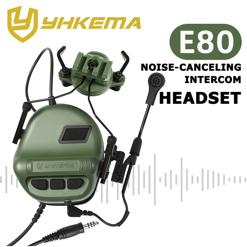 YHKEMA E80 Tactical Electronic Headset, Active Noise Reduction & Sound Amplification Shooting Earmuffs with Microphone