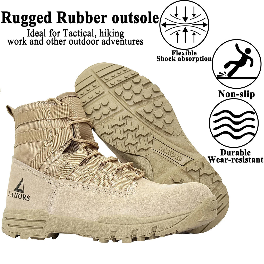 LAHORS® 6 Inch Lightweight Suede Leather Tactical Combat Boot Men Outdoor Hiking Desert Army Shoes Breathable Male Ankle Boots