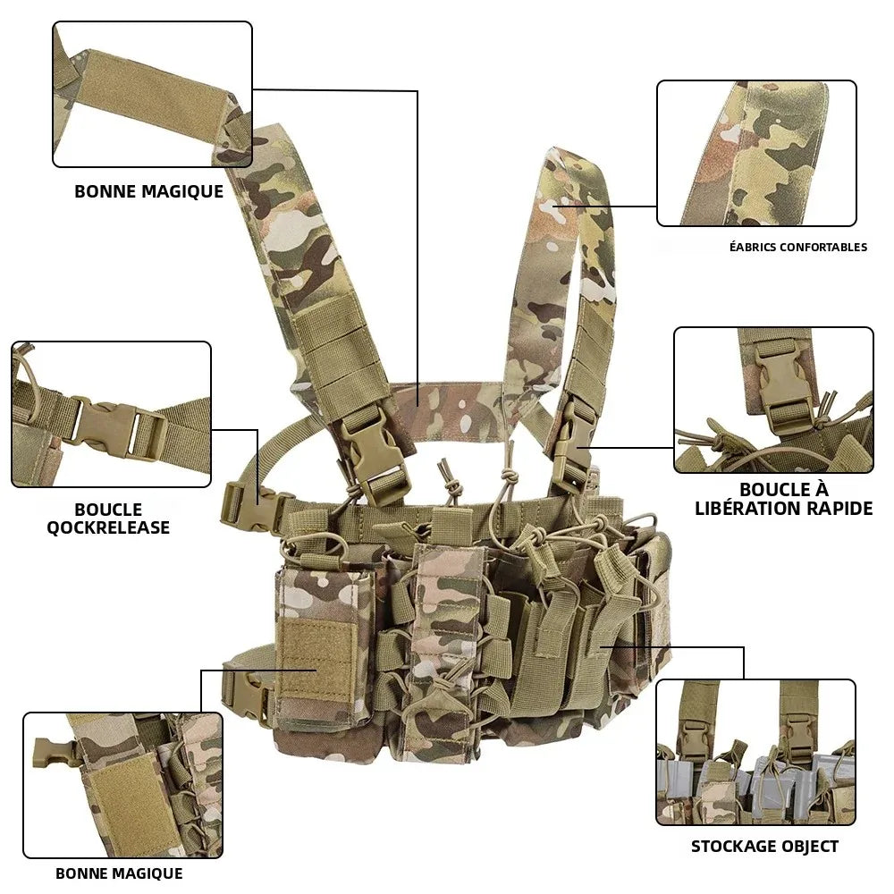 Tactical Chest Equipment Bag Molle with Magazine Bag Outdoor Hunting Chest Hanging Waterproof Nylon Front Bag