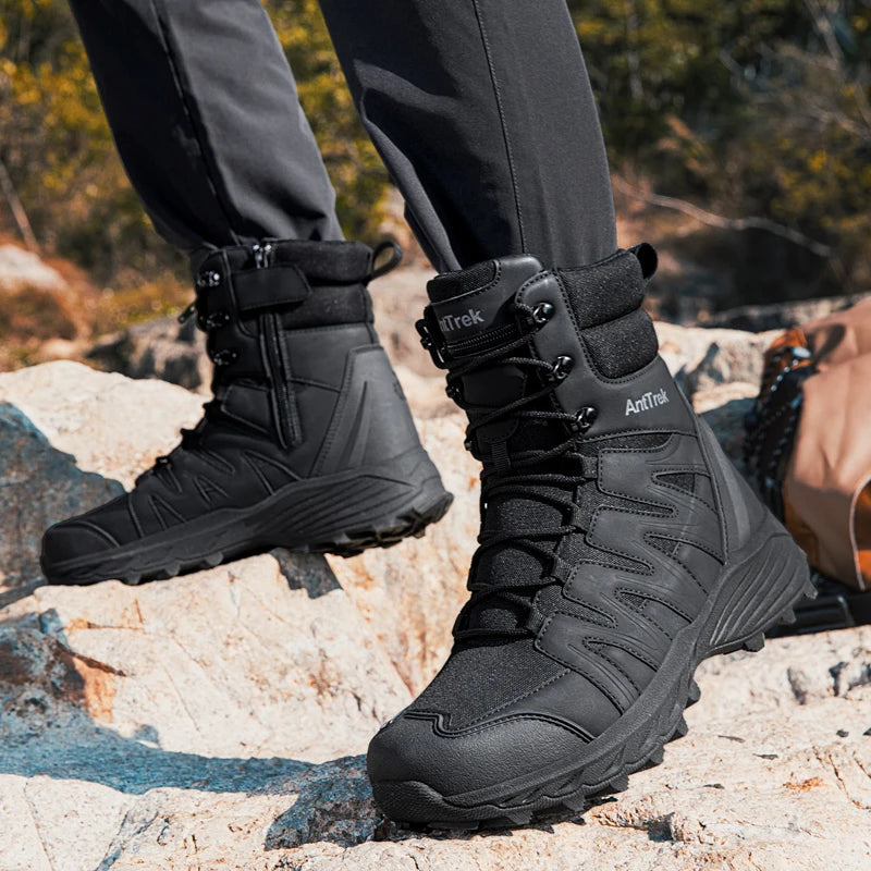Men Tactical Boots Lace Up High Top Men's Hiking Shoes Waterproof Leather Hunting Sneakers Non-slip Outdoor Field Training Boots