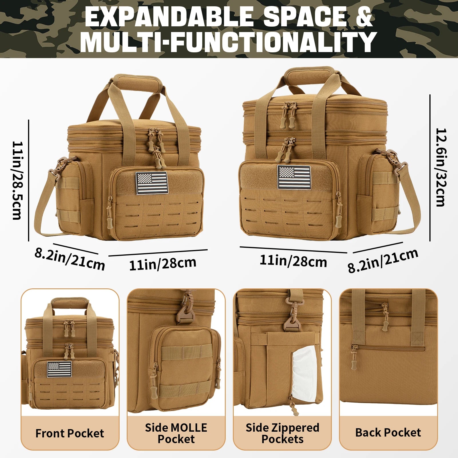 Tactical Lunch Bag for mens heavy duty lunch box Leakproof insulated Durable Thermal Cooler Bag Adult Meal Camping Picnic Pail