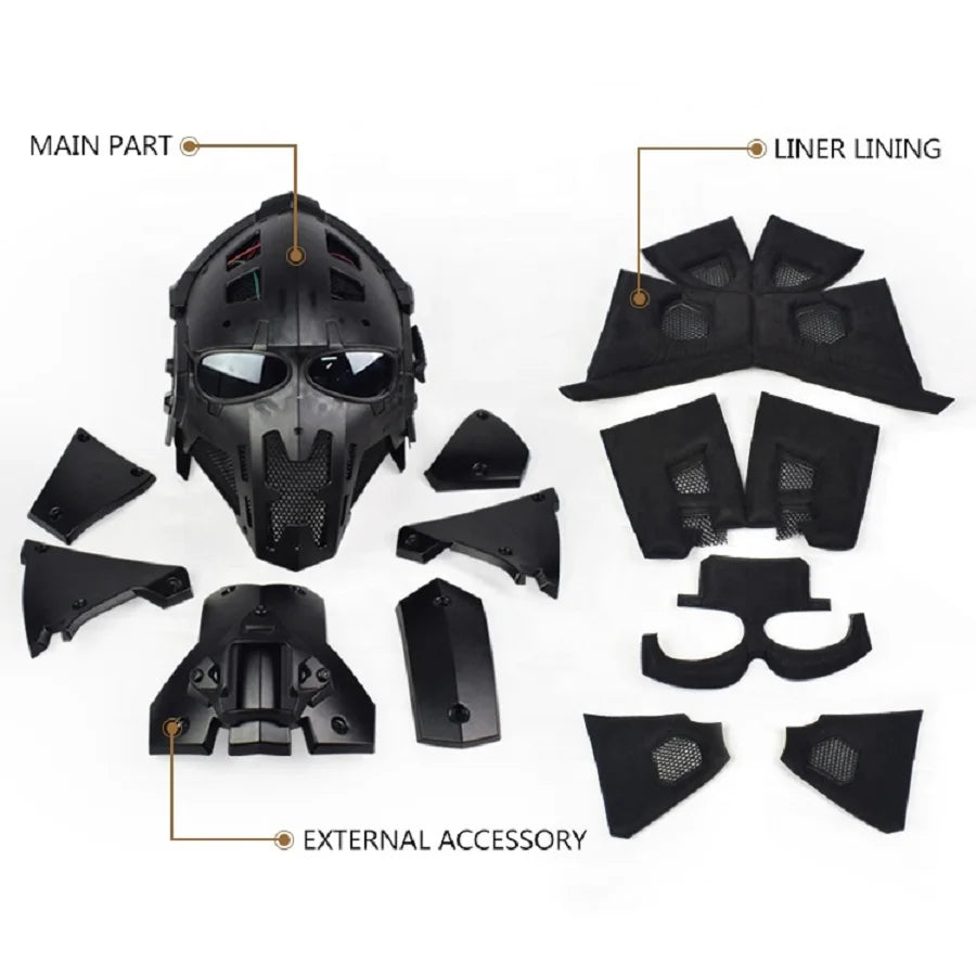 Multifunction Full Mask CS Game Tactical Motorcycle Safe Helmet with ARC Side Rails Shroud NVG Mount