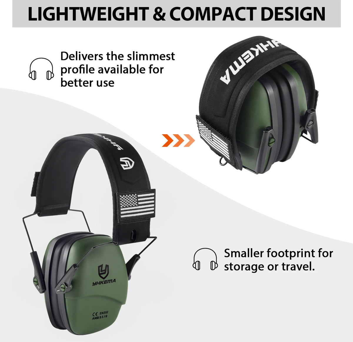 YHKEMA NRR 25dB Shooting Hearing Protector Professional Safety Earmuff Passive Noise Canceling Defenders Portable Headset
