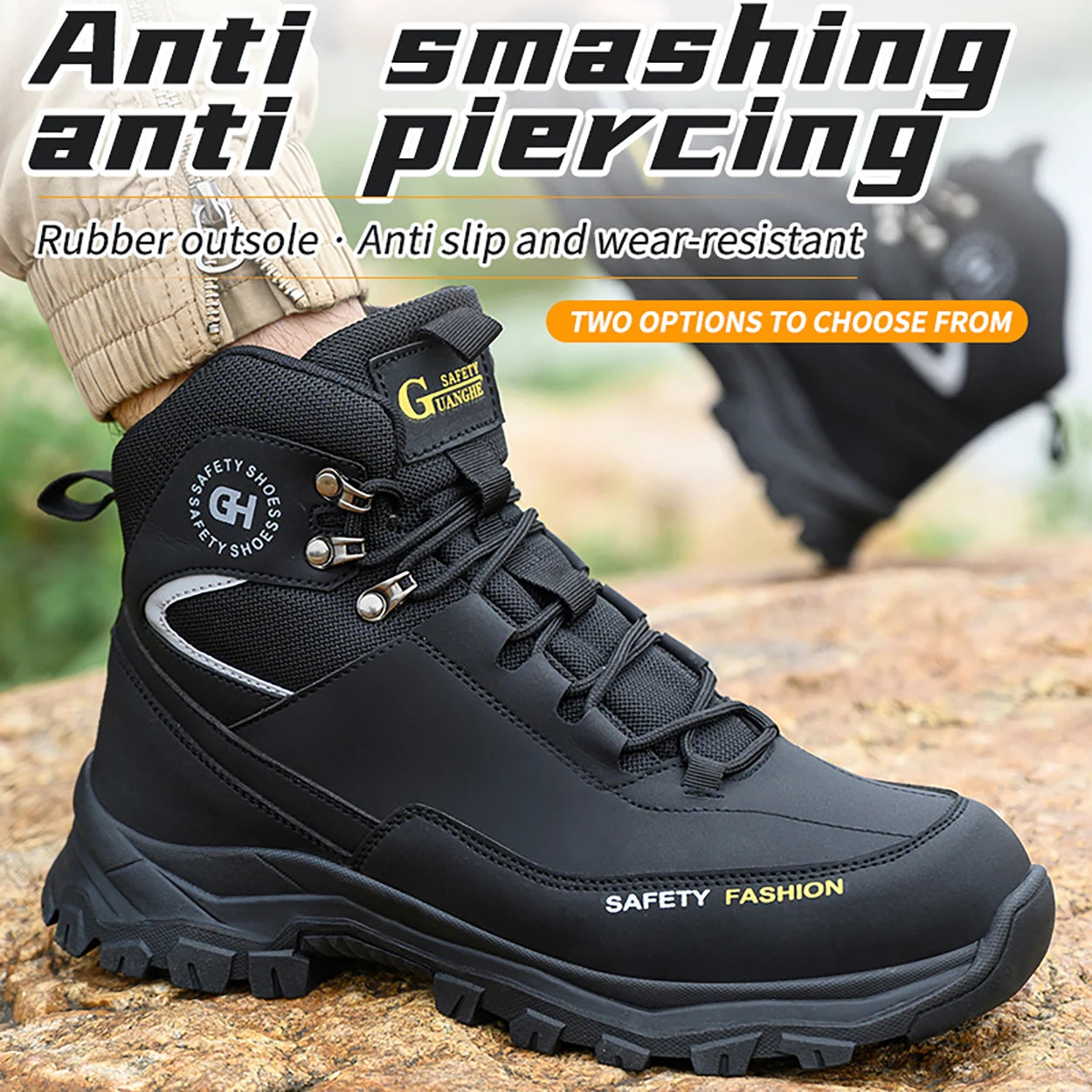 Fashion new safety work shoes anti-smash anti-puncture anti-odor Men wear shoes non-slip knob buckle steel toe shoes Waterproof