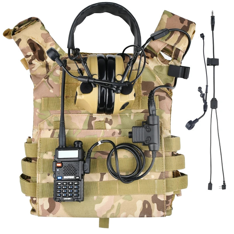 WADSN C3 Headset Wiress Version Microphone Cable Tactical Communication Hunting Shooting Earphones PTT Push to Talk Accessory