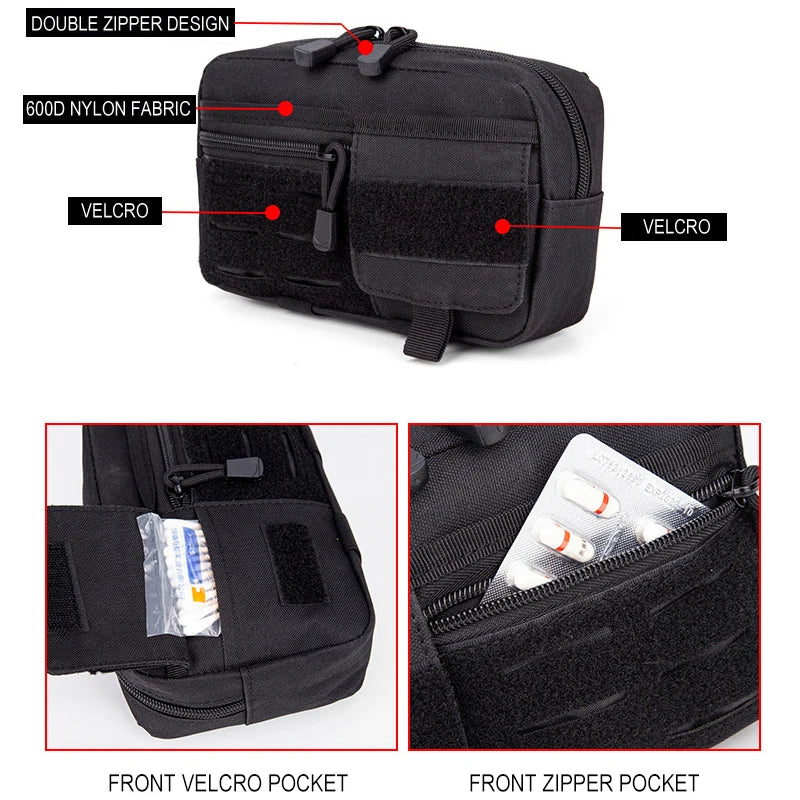Tactical MOLLE EDC Pouch 600D Utility Nylon Water Resistant Admin Bag Organizer for Outdoor Hiking Camping Hunting Sports