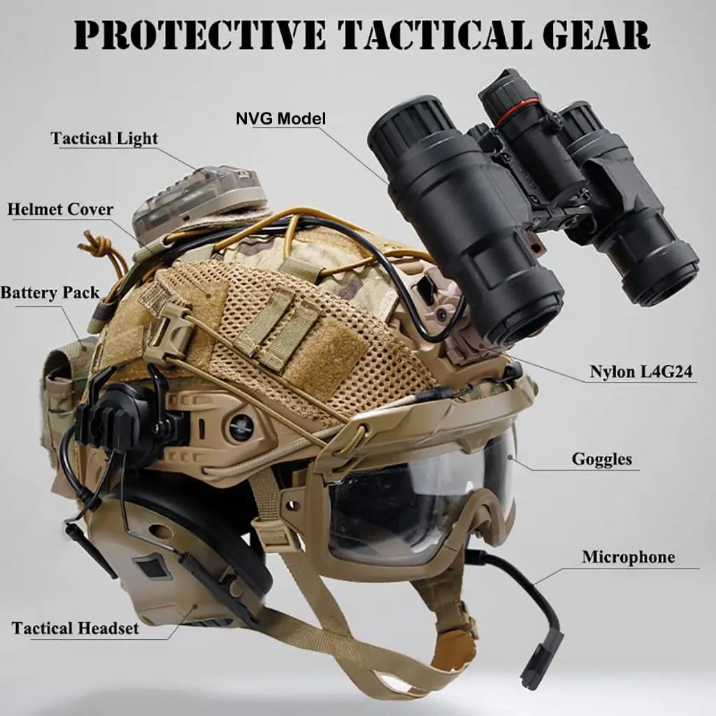 Tactical Fast Helmet Night Vision COD Set with NVG Model Hunting Paintball Shooting Impact-Resistant Protective Helmet Gear Set