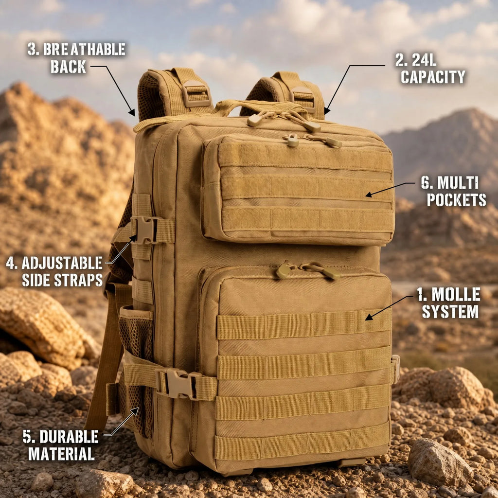 24L Tactical Hunting Backpack for Men Women Molle Modular System Durable Outdoor Daypack Gear Storage Pack for Shooting Camping Hiking Trekking Fishing Cycling Travel Daily Commute Sports