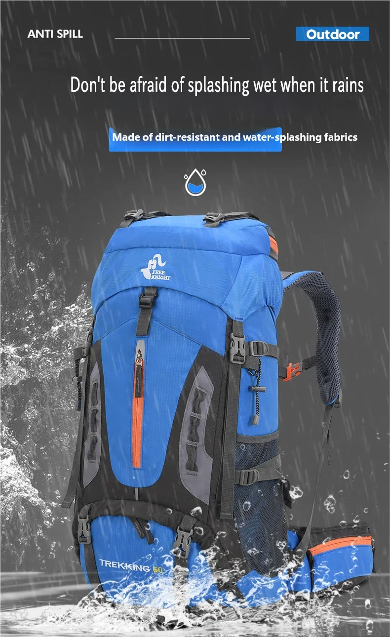 60L Camping Backpack Men's Travel Bag Climbing Rucksack Large Hiking Storage Pack Outdoor Mountaineering Sports Shoulder Bags