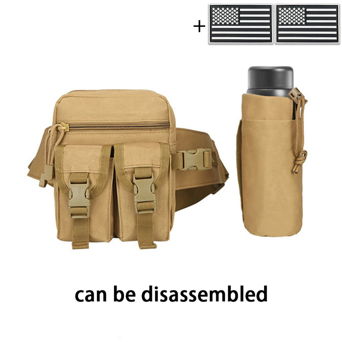 Comes with a multi-functional water bottle bag for practical fishing, hiking, and hunting. Comes with 2 badges as a gift