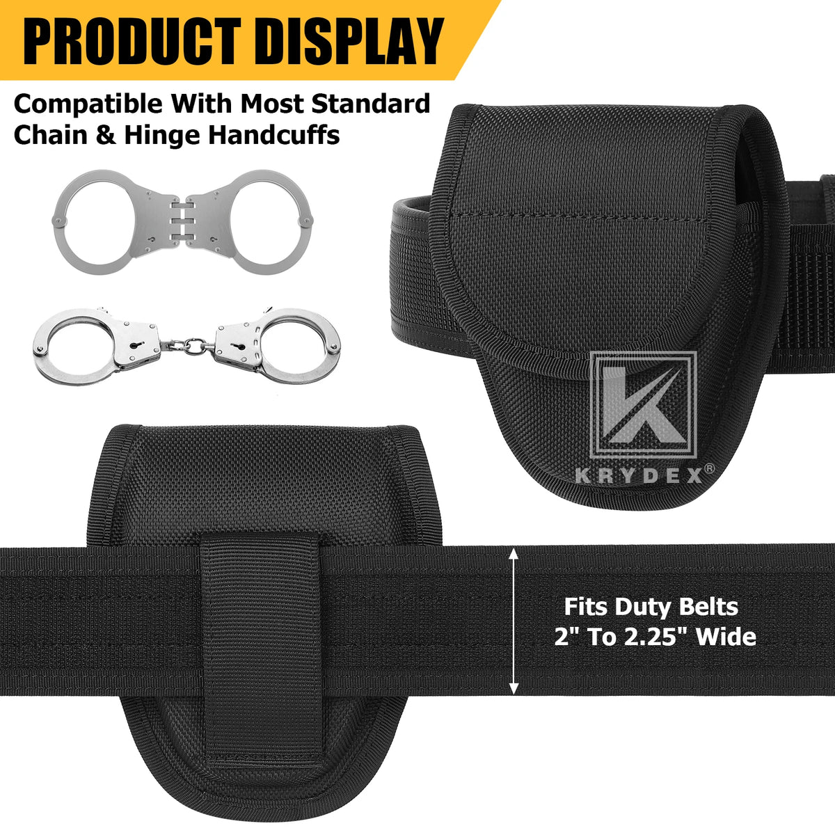 KRYDEX Tactical Double Hidden Snap Handcuff Case Pouch Fits 2” & 2.25” Duty Belt For Law Enforcement & Security Guard Equipment