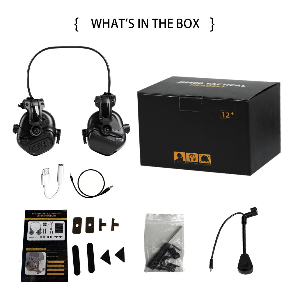 BOOIU Tactical Bluetooth Headset Shooting Headphones Fast Helmet Earmuffs Protection Ear Hunting Training Headset with Stand
