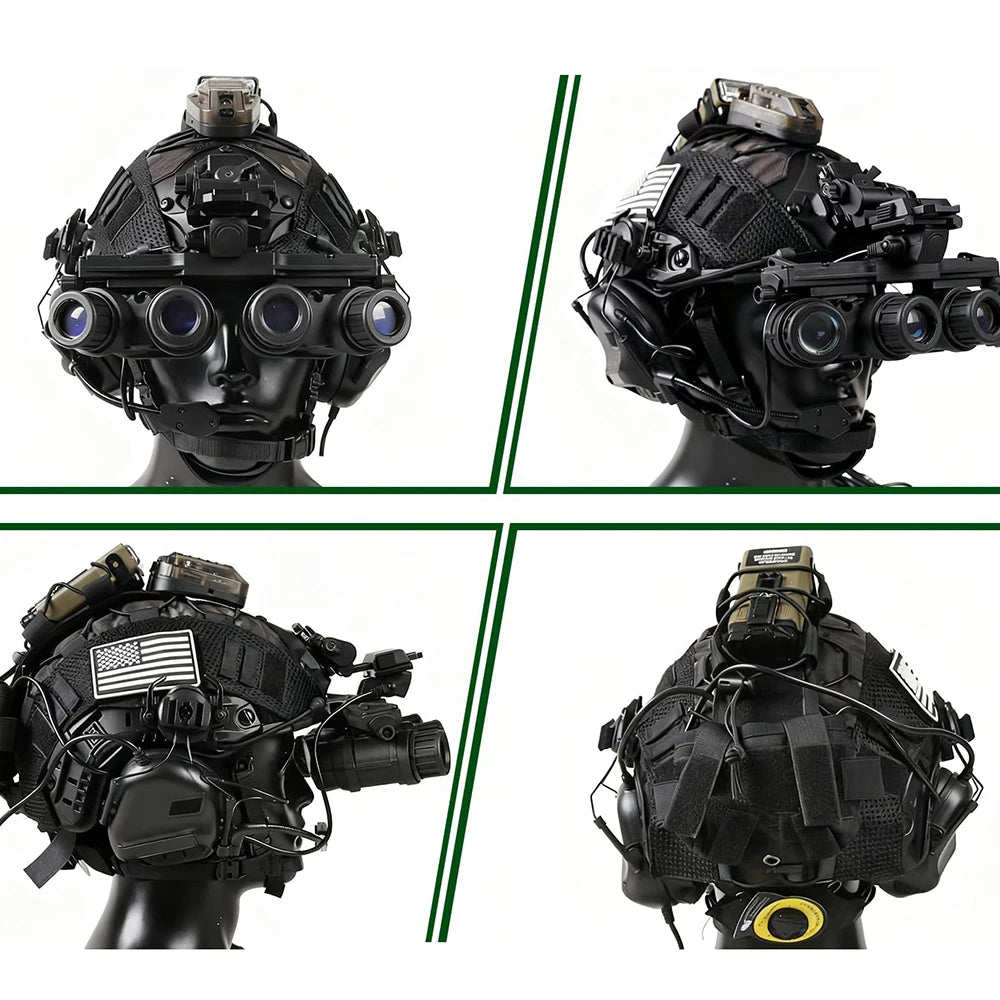 Tactical Airsoft FAST Helmet Set with Headphones NVG Model Signal Light Survival Light Lined for Hunting Shooting Role-Playing