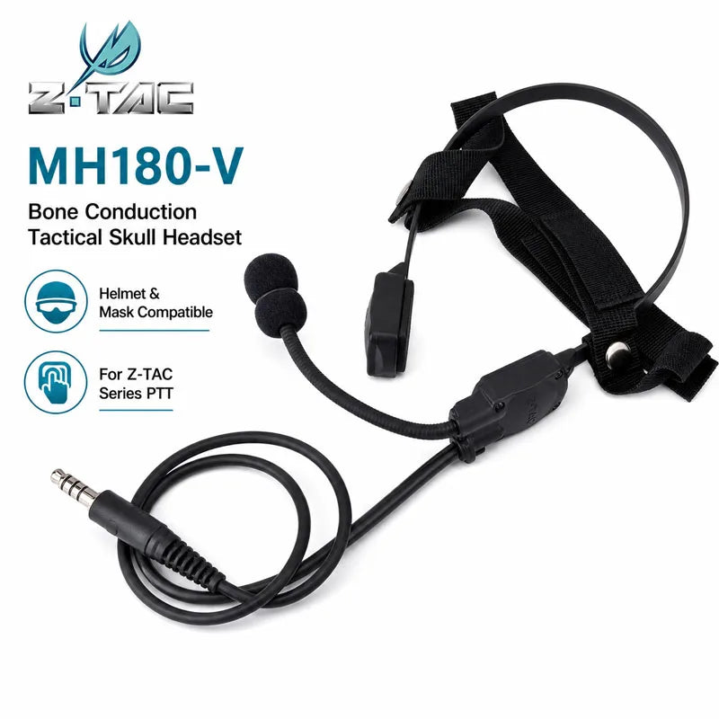 Z-TAC MH180-V Bone Conduction Speaker Earphone for Z136 PTT Outdoor Sports Radio Headset Communication Accessories PTT Cable Kit