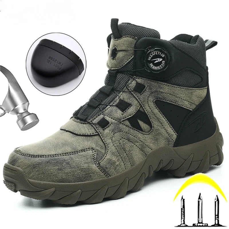 Puncture-Proof Work Boots  Rotating button Safety Boots Men Outdoor tactical boots Indestructible shoes Steel toe shoes Sneakers