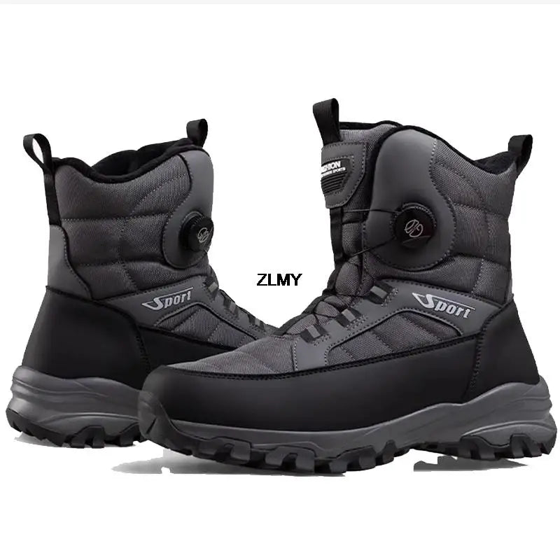 Warm Men's Snow Boots Waterproof Outdoor Winter Snowboots Rotated Button Men High Top Plush Cotton Shoes Man Winter Hiking Shoes