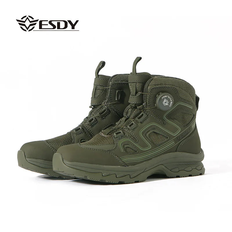 ESDY Men's Outdoor Hiking Mountain Climbing Shoes Mid-Calf Tactical Boots Breathable leather Upgraded Version for Trekking