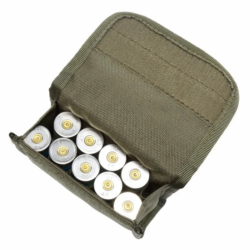 10-Grid Tactical Ammo Pouch - 10 Round Shotgun Shell Holder, MOLLE Waist Bag for Outdoor Shooting, EDC Nylon Magazine Pouch