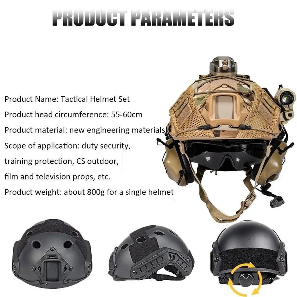 Tactical Airsoft Helmet Set With four Night Vision Goggles Model Weight Bag L4G24 Bracket Signal Light for Shooting Role Play