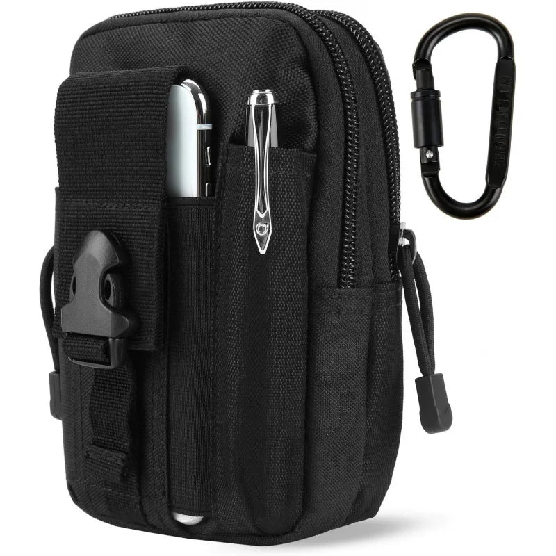 Tactical EDC Pouch Molle Waist Bag With Carabiner Heavy Duty Utility Belt Phone Holster Fits Large Smartphones & Tools