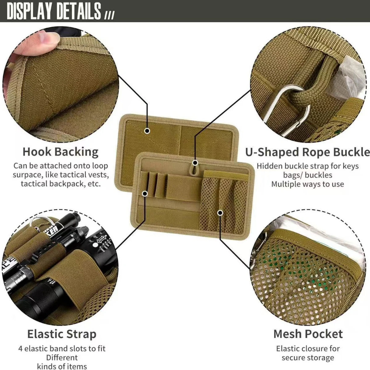 Tactical Adhesive Board Modular Hook Loop Panel EDC Divided Mesh Bag Magic Hook Backboard Adhesive Backpack Hunting Equipment