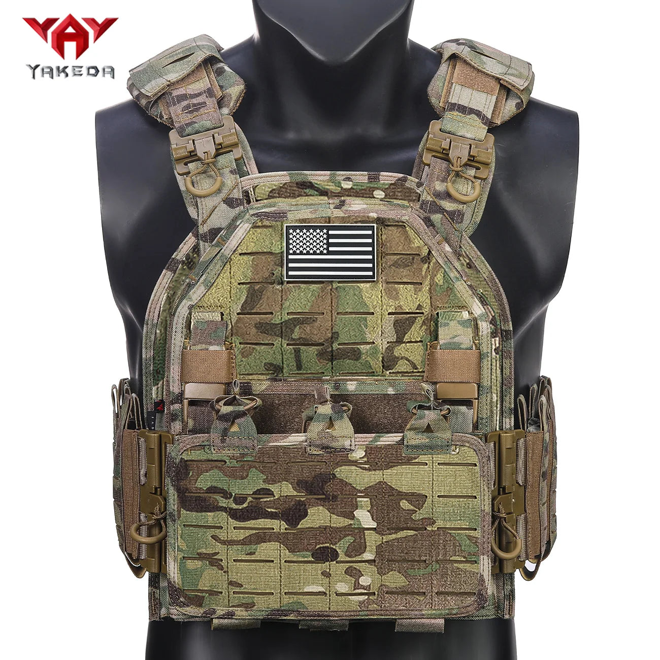 YAKEDA (with American flag) MOLLE training vest outdoor training vest 1000D waterproof and wear-resistant