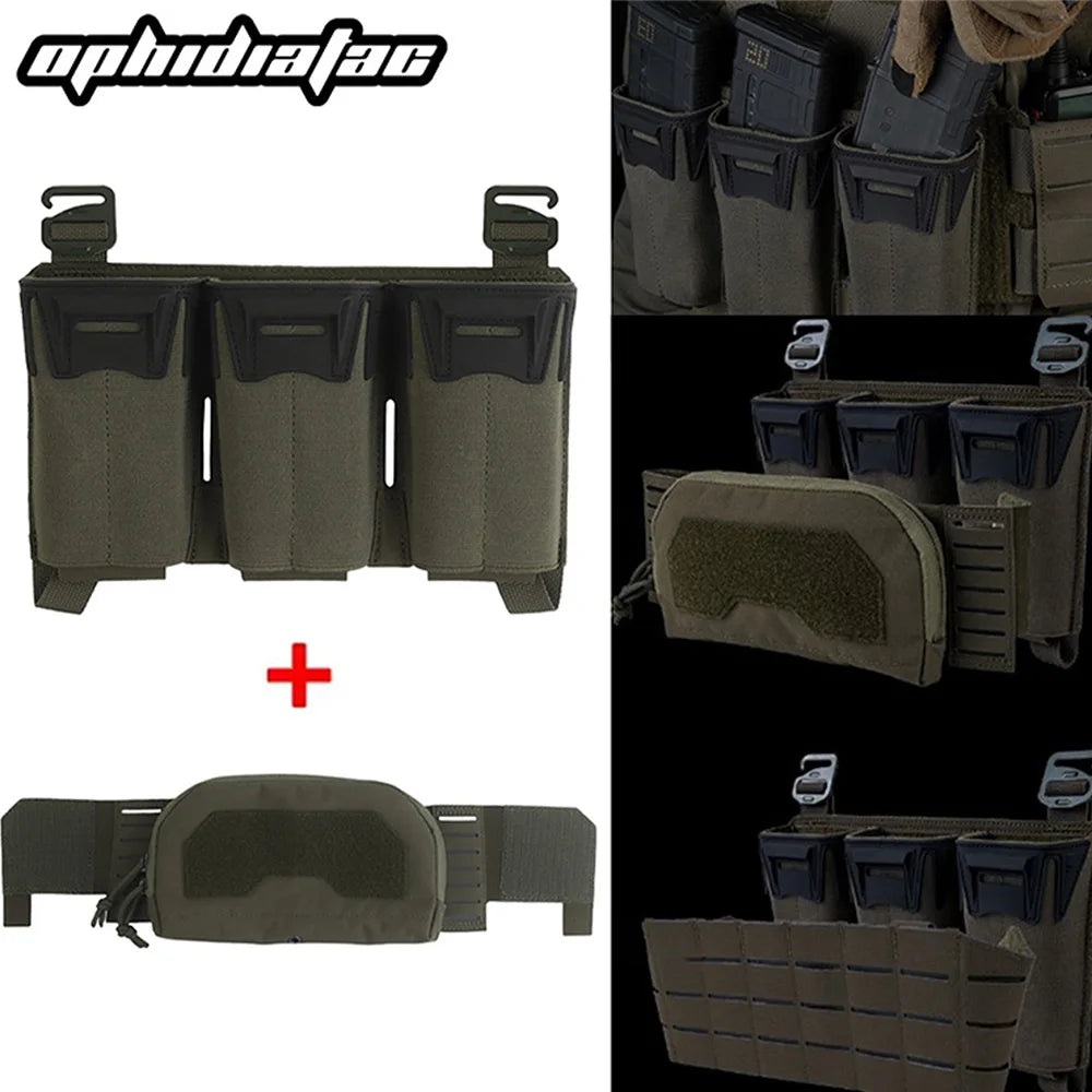 OPHIDIANTAC Multi-caliber Triple Mag Bag 3 5.56 Mag /6 9 mm Long Agilit Style Magazine Bags, Hunting Vest Plate Carrier Accessor