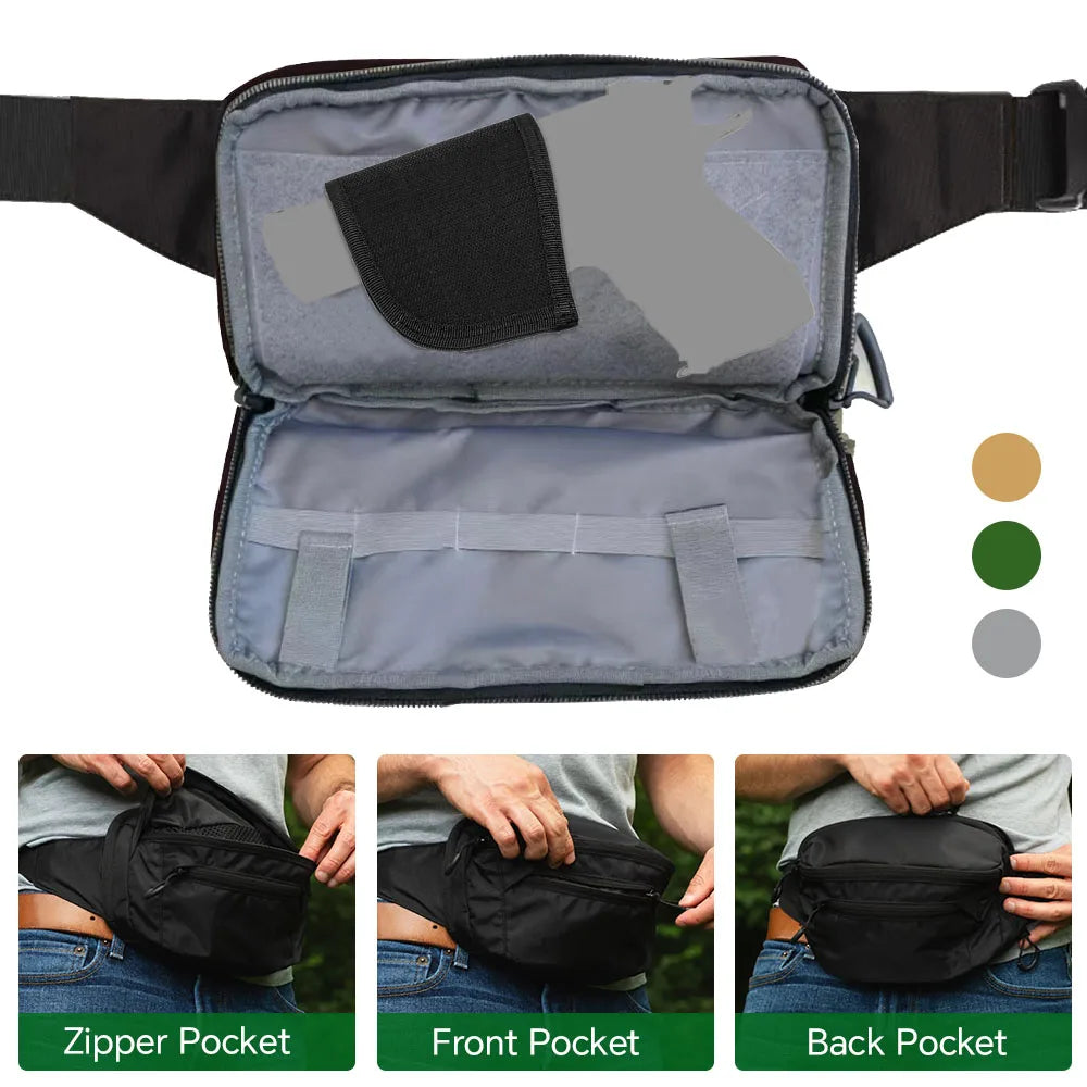 Tactical Concealed Carry Bag with Gun Holster Gun Bag Handgun Bag Waist Belt Bag Fanny Pack EDC Admin Pouch Crossbody Chest Pack