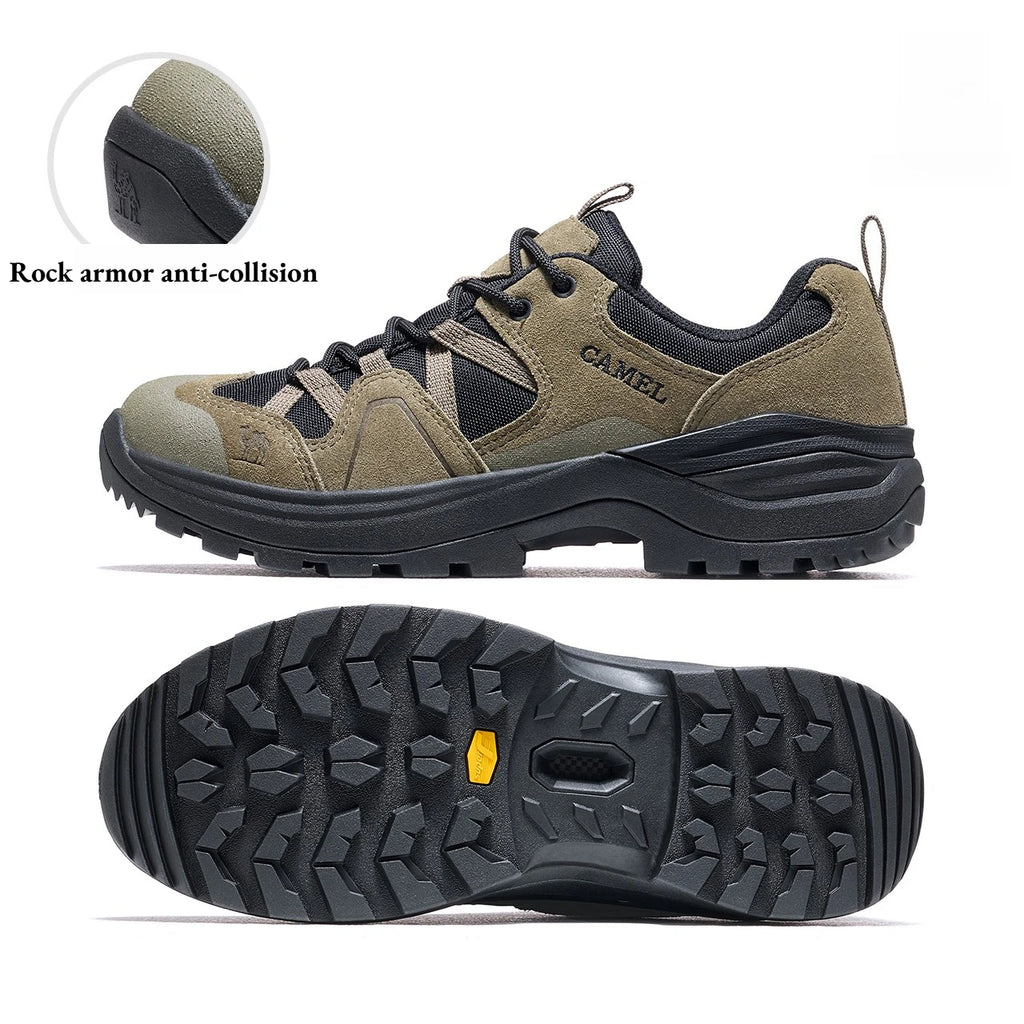 Golden Camel Hiking Shoes for Men Outdoor Sports Camping Hunting Walking Shoe Suede Genuine Leather Breathable Sneaker Non-slip