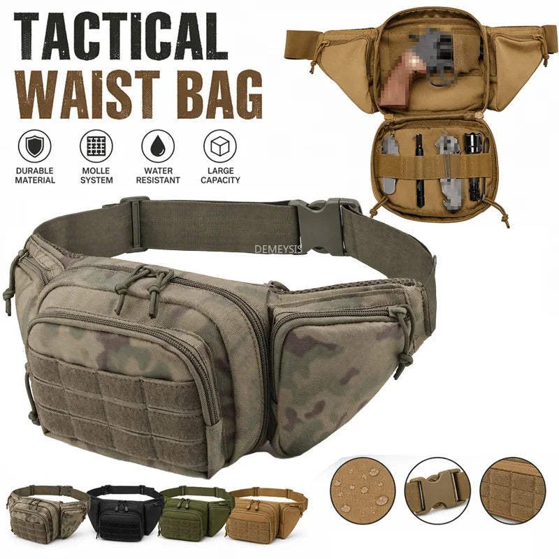 Men Waist Fanny Pack Belt Bag Tactical Concealed Carry Pistol Waist Pouch Gun Bag Camping Nylon Tool Sling Chest Hip Bum Bag