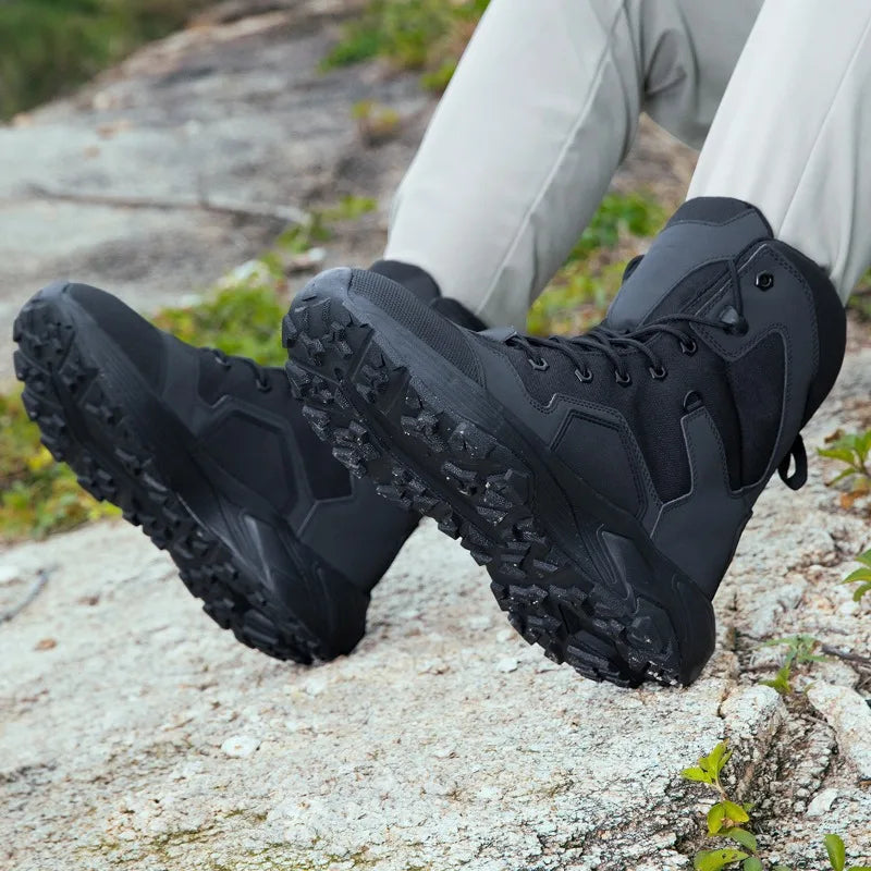 Men Tactical Boots Lace Up Wild Combat Training Boots Anti-slip Outdoor Hiking Shoes Waterproof Jungle Hunting Sneakers Boots