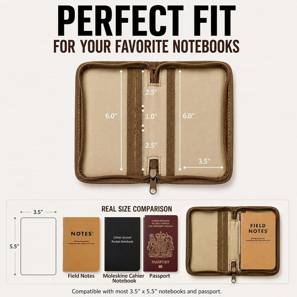 Pocket Notebook Cover Waxed Canvas 3.5''x 5.5'' Journal Cover Tactical Field Notes Notebooks Protective Case EDC Organizer