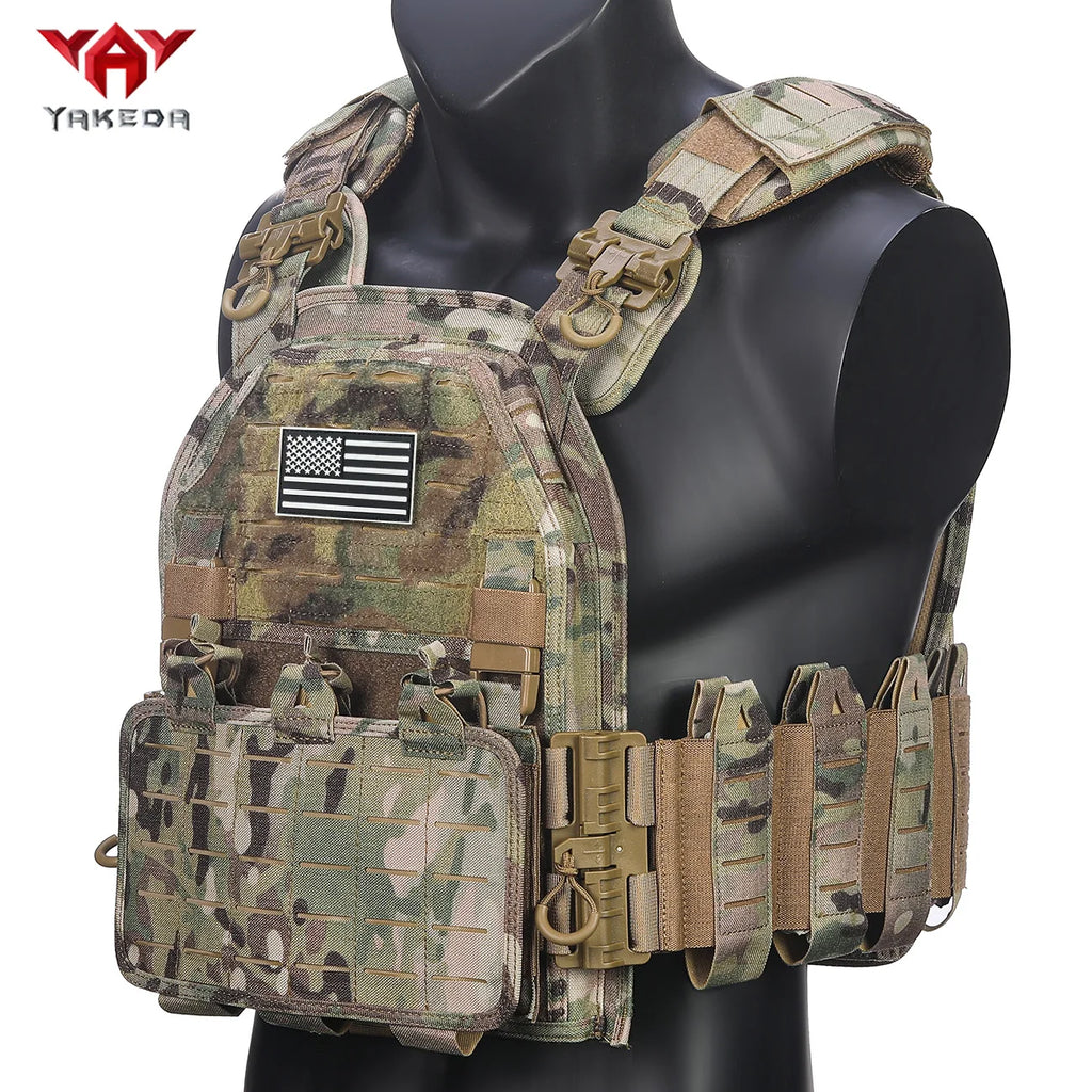 YAKEDA (with American flag) MOLLE training vest outdoor training vest 1000D waterproof and wear-resistant
